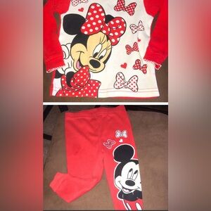 Disney Infant’s Baby Girl’s 12 Months Red Mickey Minnie Love Two Piece Outfit
